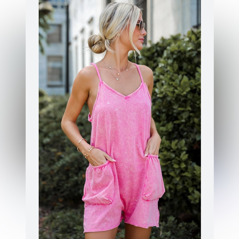 New In Pink Acid Wash Romper